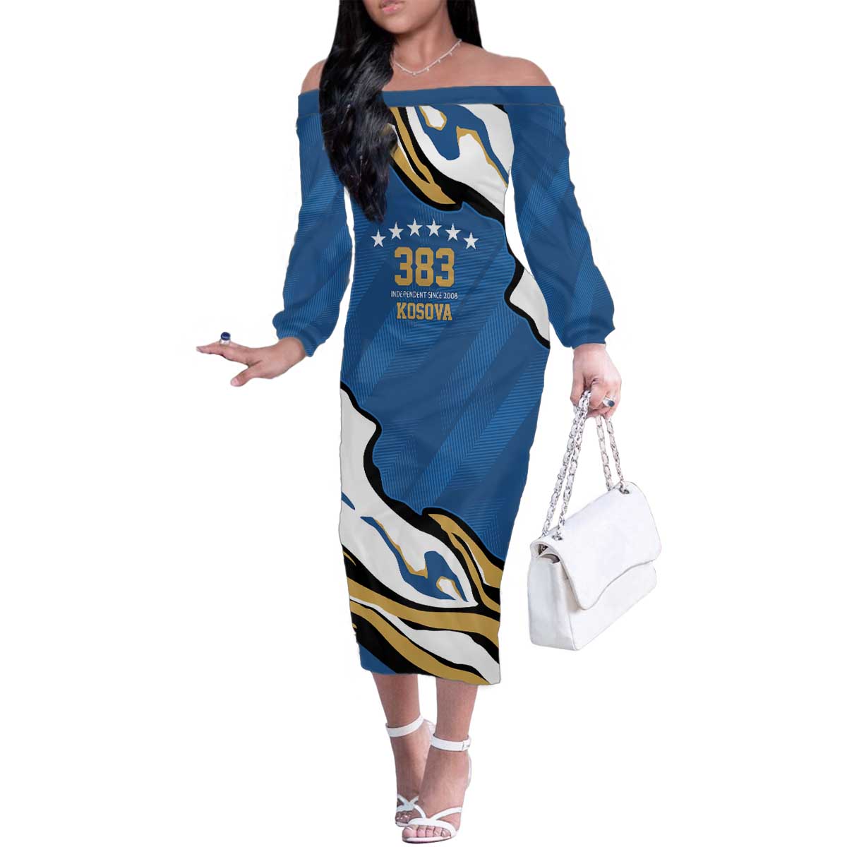 Personalized Kosova Nje Komb Nje Gjak Family Matching Off The Shoulder Long Sleeve Dress and Hawaiian Shirt Kosova 383 Independent Sice 2008 - Wonder Print Shop
