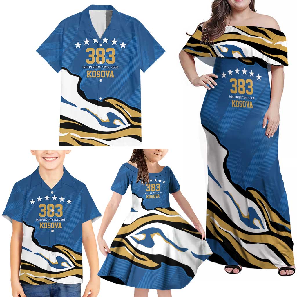 Personalized Kosova Nje Komb Nje Gjak Family Matching Off Shoulder Maxi Dress and Hawaiian Shirt Kosova 383 Independent Sice 2008 - Wonder Print Shop