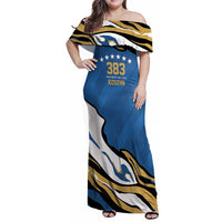 Personalized Kosova Nje Komb Nje Gjak Family Matching Off Shoulder Maxi Dress and Hawaiian Shirt Kosova 383 Independent Sice 2008 - Wonder Print Shop