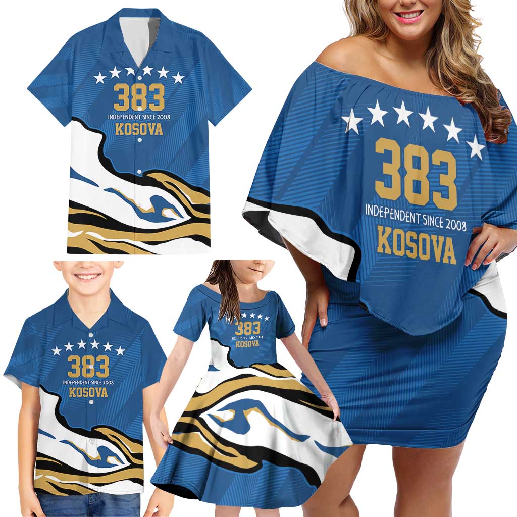 Personalized Kosova Nje Komb Nje Gjak Family Matching Off Shoulder Short Dress and Hawaiian Shirt Kosova 383 Independent Sice 2008 - Wonder Print Shop