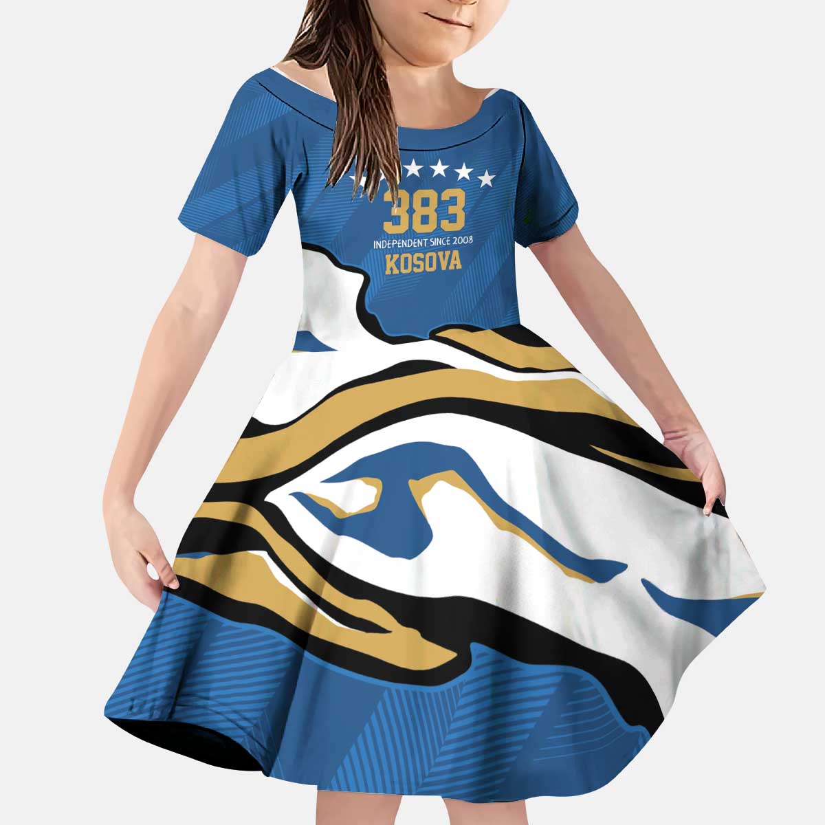 Personalized Kosova Nje Komb Nje Gjak Kid Short Sleeve Dress Kosova 383 Independent Sice 2008 - Wonder Print Shop
