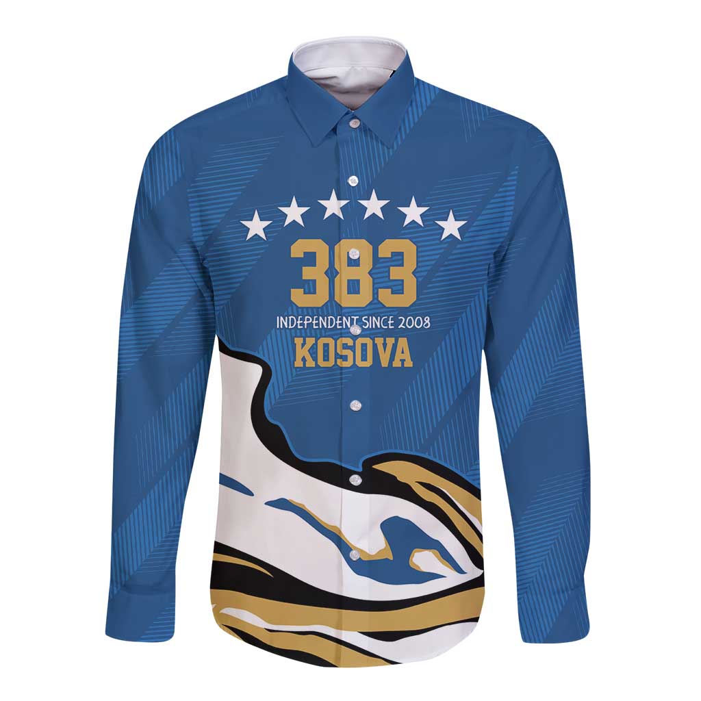 Personalized Kosova Nje Komb Nje Gjak Long Sleeve Button Shirt Kosova 383 Independent Sice 2008 - Wonder Print Shop