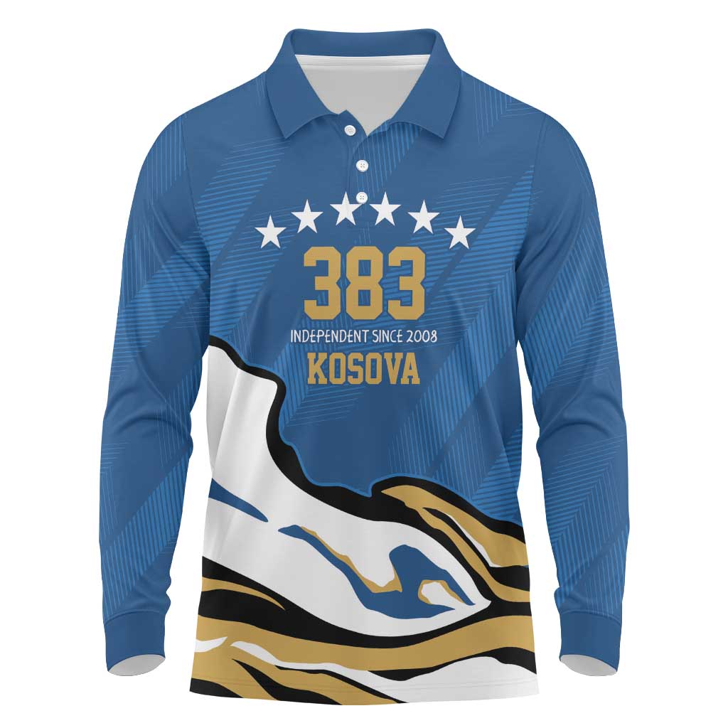 Personalized Kosova Nje Komb Nje Gjak Long Sleeve Polo Shirt Kosova 383 Independent Sice 2008 - Wonder Print Shop
