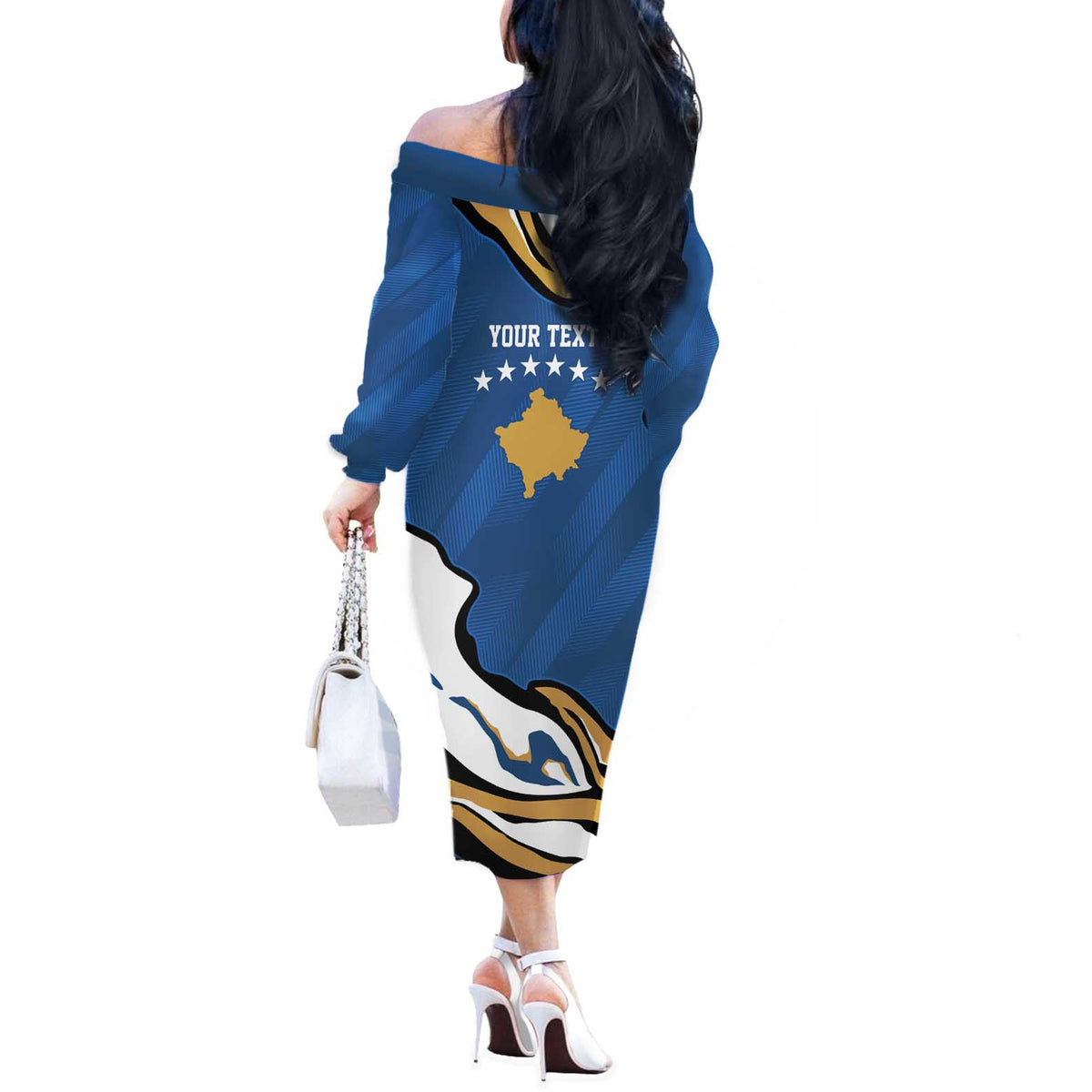 Personalized Kosova Nje Komb Nje Gjak Off The Shoulder Long Sleeve Dress Kosova 383 Independent Sice 2008 - Wonder Print Shop