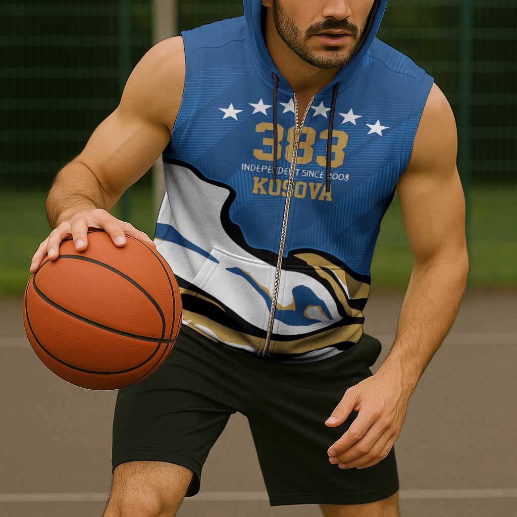 Personalized Kosova Nje Komb Nje Gjak Sleeveless Zip Hoodie Kosova 383 Independent Sice 2008 - Wonder Print Shop