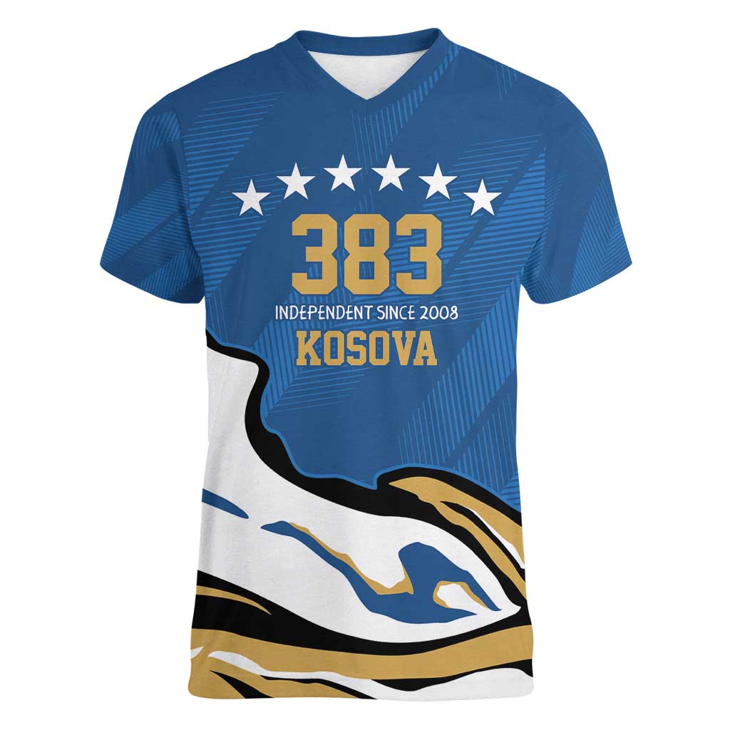 Personalized Kosova Nje Komb Nje Gjak Women V-Neck T-Shirt Kosova 383 Independent Sice 2008 - Wonder Print Shop