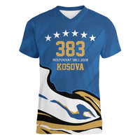 Personalized Kosova Nje Komb Nje Gjak Women V-Neck T-Shirt Kosova 383 Independent Sice 2008 - Wonder Print Shop
