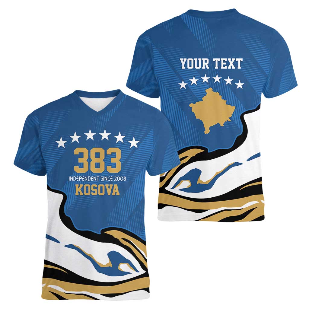 Personalized Kosova Nje Komb Nje Gjak Women V-Neck T-Shirt Kosova 383 Independent Sice 2008 - Wonder Print Shop