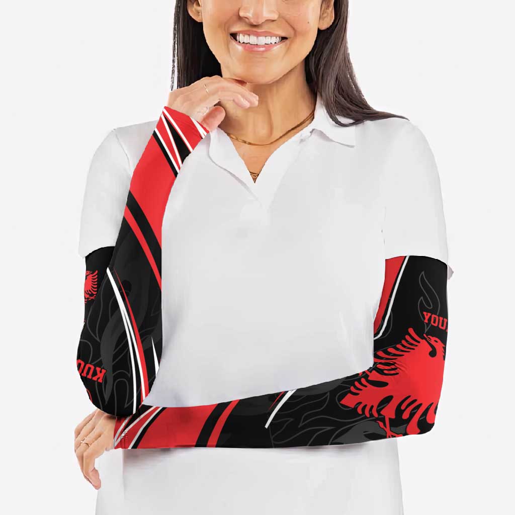 Personalized Shqipe Albania Nation Flag Arm Sleeves Kuq E Zi Tiranaproud Albanian - Wonder Print Shop