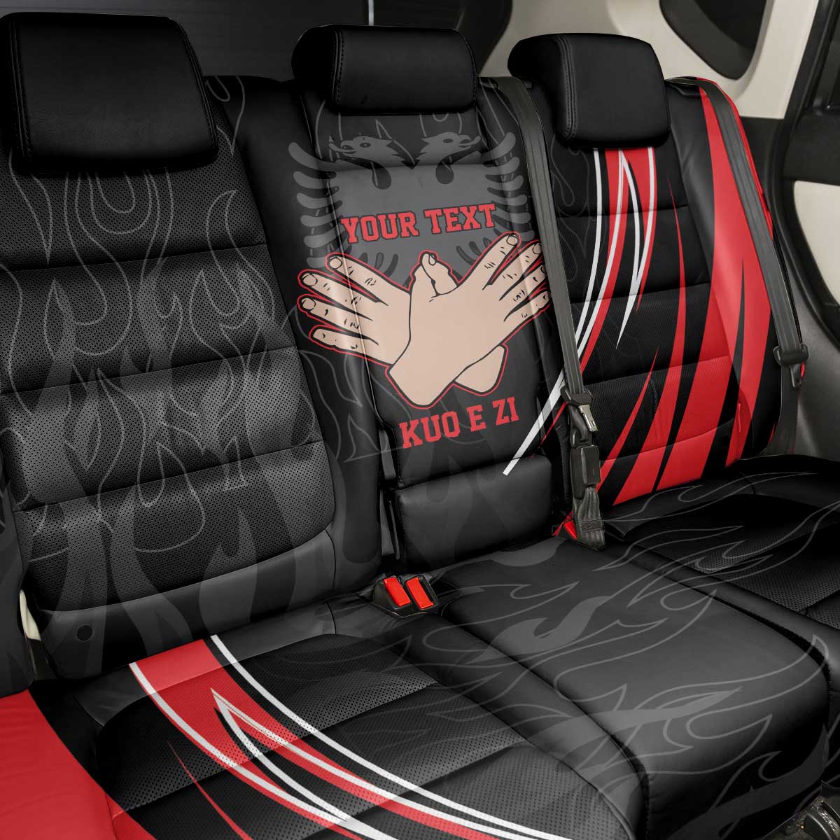 Personalized Shqipe Albania Nation Flag Back Car Seat Cover Kuq E Zi Tiranaproud Albanian - Wonder Print Shop