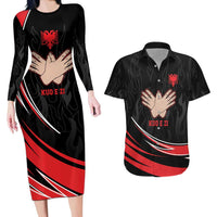Personalized Shqipe Albania Nation Flag Couples Matching Long Sleeve Bodycon Dress and Hawaiian Shirt Kuq E Zi Tiranaproud Albanian - Wonder Print Shop