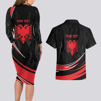 Personalized Shqipe Albania Nation Flag Couples Matching Long Sleeve Bodycon Dress and Hawaiian Shirt Kuq E Zi Tiranaproud Albanian - Wonder Print Shop
