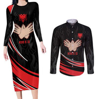 Personalized Shqipe Albania Nation Flag Couples Matching Long Sleeve Bodycon Dress and Long Sleeve Button Shirt Kuq E Zi Tiranaproud Albanian - Wonder Print Shop
