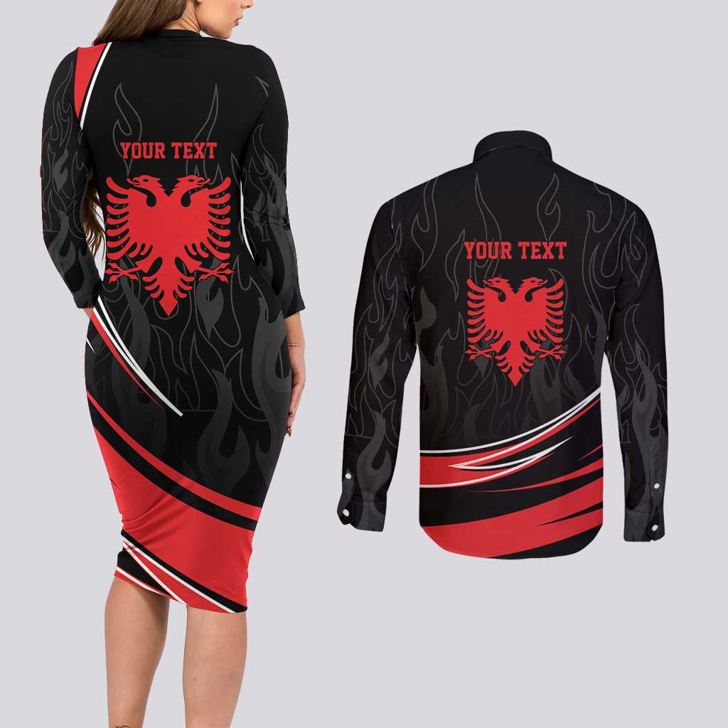 Personalized Shqipe Albania Nation Flag Couples Matching Long Sleeve Bodycon Dress and Long Sleeve Button Shirt Kuq E Zi Tiranaproud Albanian - Wonder Print Shop