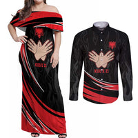 Personalized Shqipe Albania Nation Flag Couples Matching Off Shoulder Maxi Dress and Long Sleeve Button Shirt Kuq E Zi Tiranaproud Albanian - Wonder Print Shop