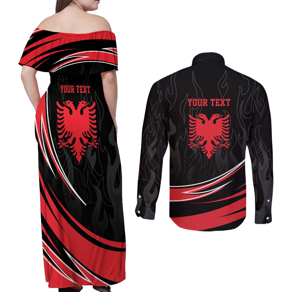 Personalized Shqipe Albania Nation Flag Couples Matching Off Shoulder Maxi Dress and Long Sleeve Button Shirt Kuq E Zi Tiranaproud Albanian - Wonder Print Shop