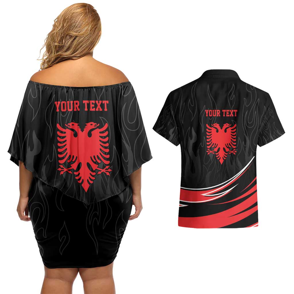Personalized Shqipe Albania Nation Flag Couples Matching Off Shoulder Short Dress and Hawaiian Shirt Kuq E Zi Tiranaproud Albanian - Wonder Print Shop