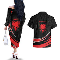 Personalized Shqipe Albania Nation Flag Couples Matching Off The Shoulder Long Sleeve Dress and Hawaiian Shirt Kuq E Zi Tiranaproud Albanian - Wonder Print Shop