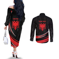Personalized Shqipe Albania Nation Flag Couples Matching Off The Shoulder Long Sleeve Dress and Long Sleeve Button Shirt Kuq E Zi Tiranaproud Albanian - Wonder Print Shop