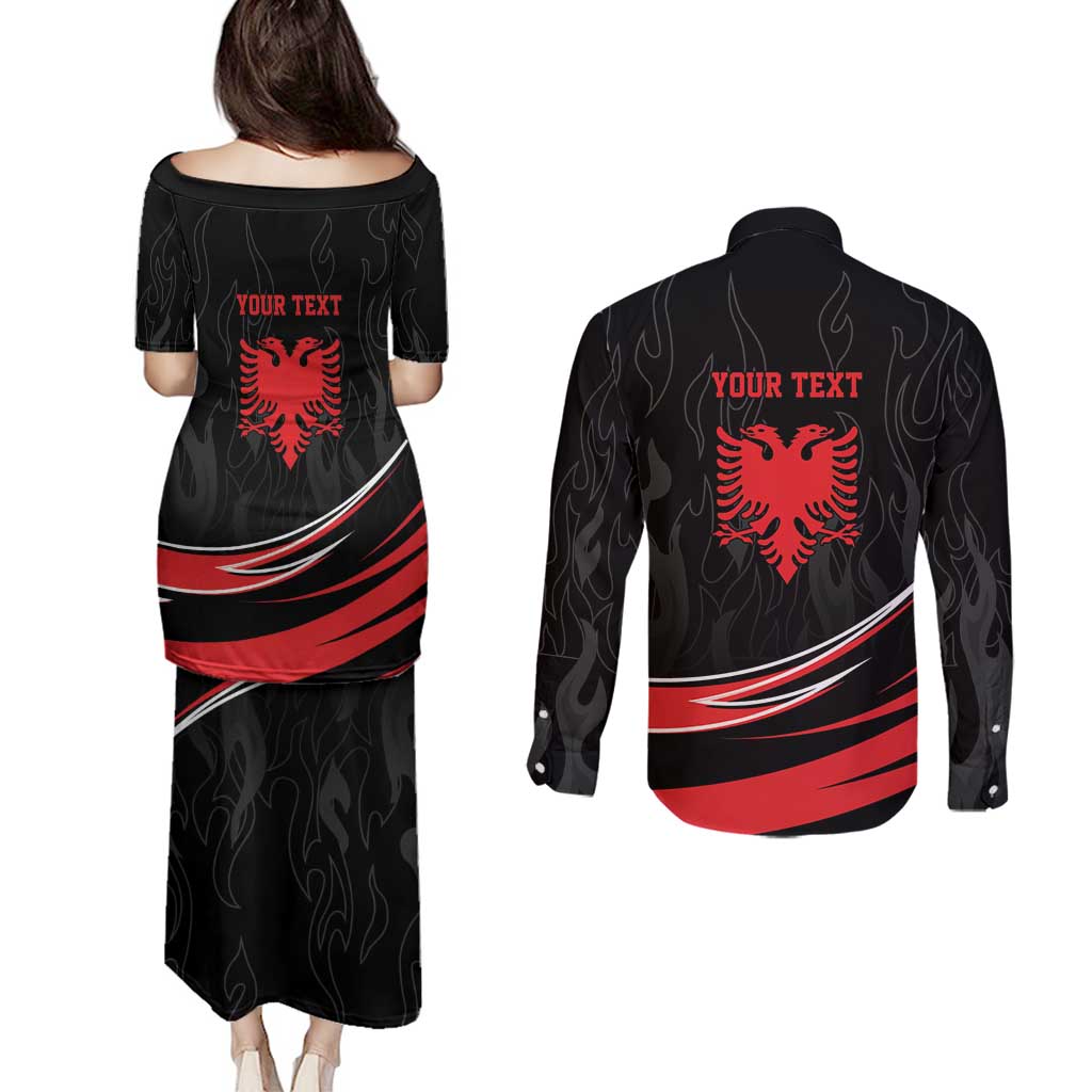 Personalized Shqipe Albania Nation Flag Couples Matching Puletasi and Long Sleeve Button Shirt Kuq E Zi Tiranaproud Albanian - Wonder Print Shop
