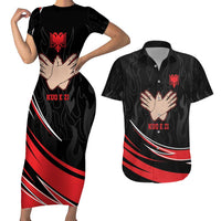 Personalized Shqipe Albania Nation Flag Couples Matching Short Sleeve Bodycon Dress and Hawaiian Shirt Kuq E Zi Tiranaproud Albanian - Wonder Print Shop