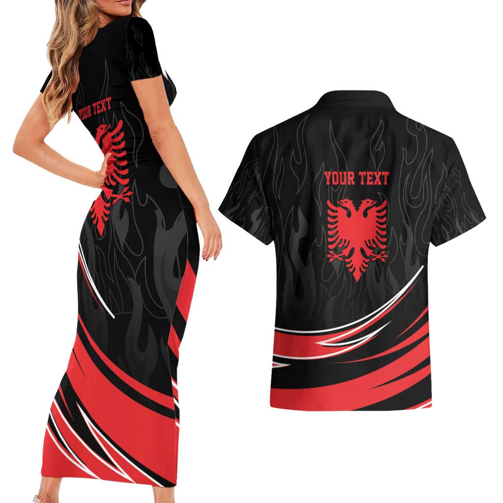 Personalized Shqipe Albania Nation Flag Couples Matching Short Sleeve Bodycon Dress and Hawaiian Shirt Kuq E Zi Tiranaproud Albanian - Wonder Print Shop