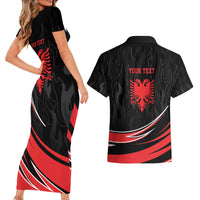 Personalized Shqipe Albania Nation Flag Couples Matching Short Sleeve Bodycon Dress and Hawaiian Shirt Kuq E Zi Tiranaproud Albanian - Wonder Print Shop