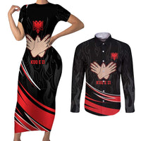 Personalized Shqipe Albania Nation Flag Couples Matching Short Sleeve Bodycon Dress and Long Sleeve Button Shirt Kuq E Zi Tiranaproud Albanian - Wonder Print Shop