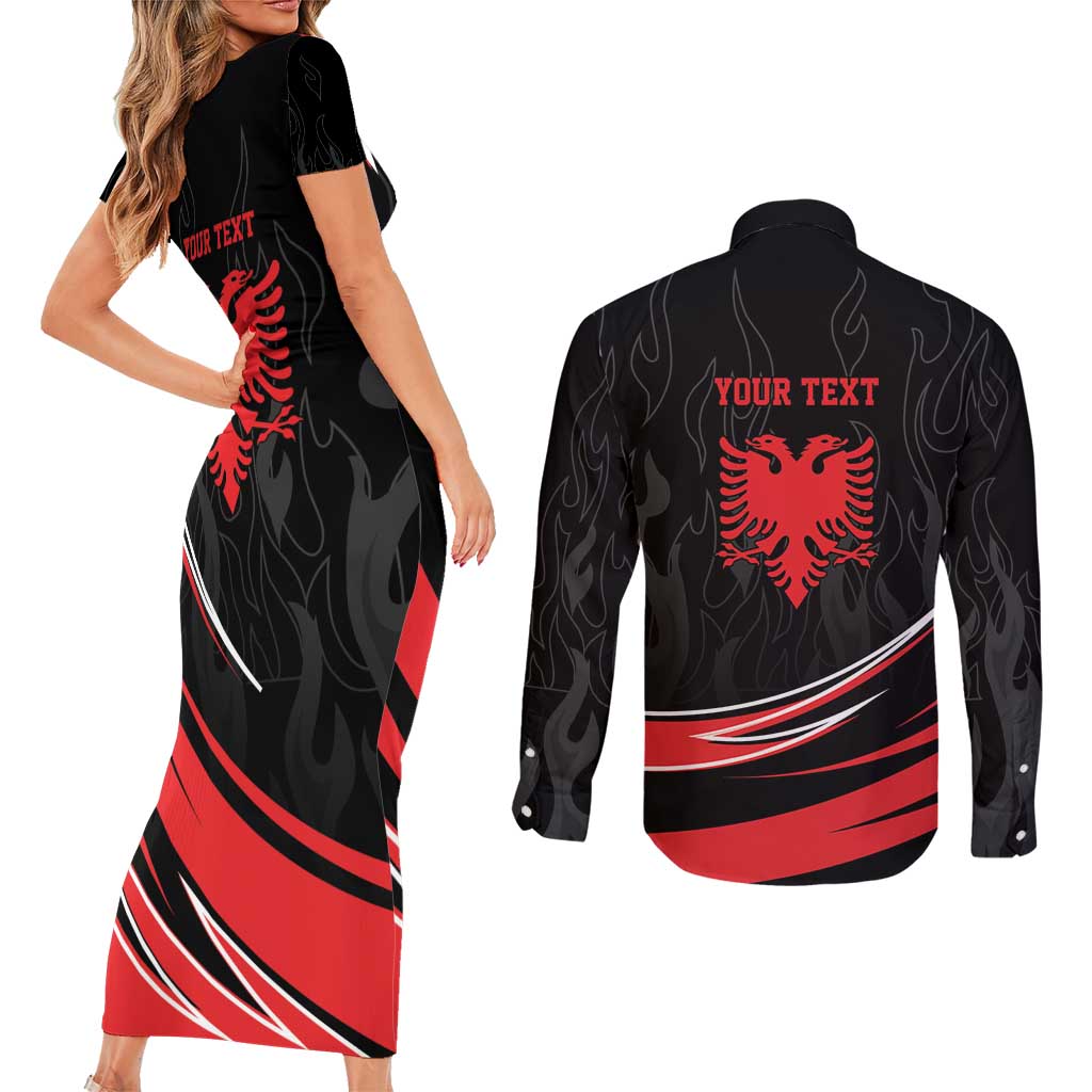 Personalized Shqipe Albania Nation Flag Couples Matching Short Sleeve Bodycon Dress and Long Sleeve Button Shirt Kuq E Zi Tiranaproud Albanian - Wonder Print Shop