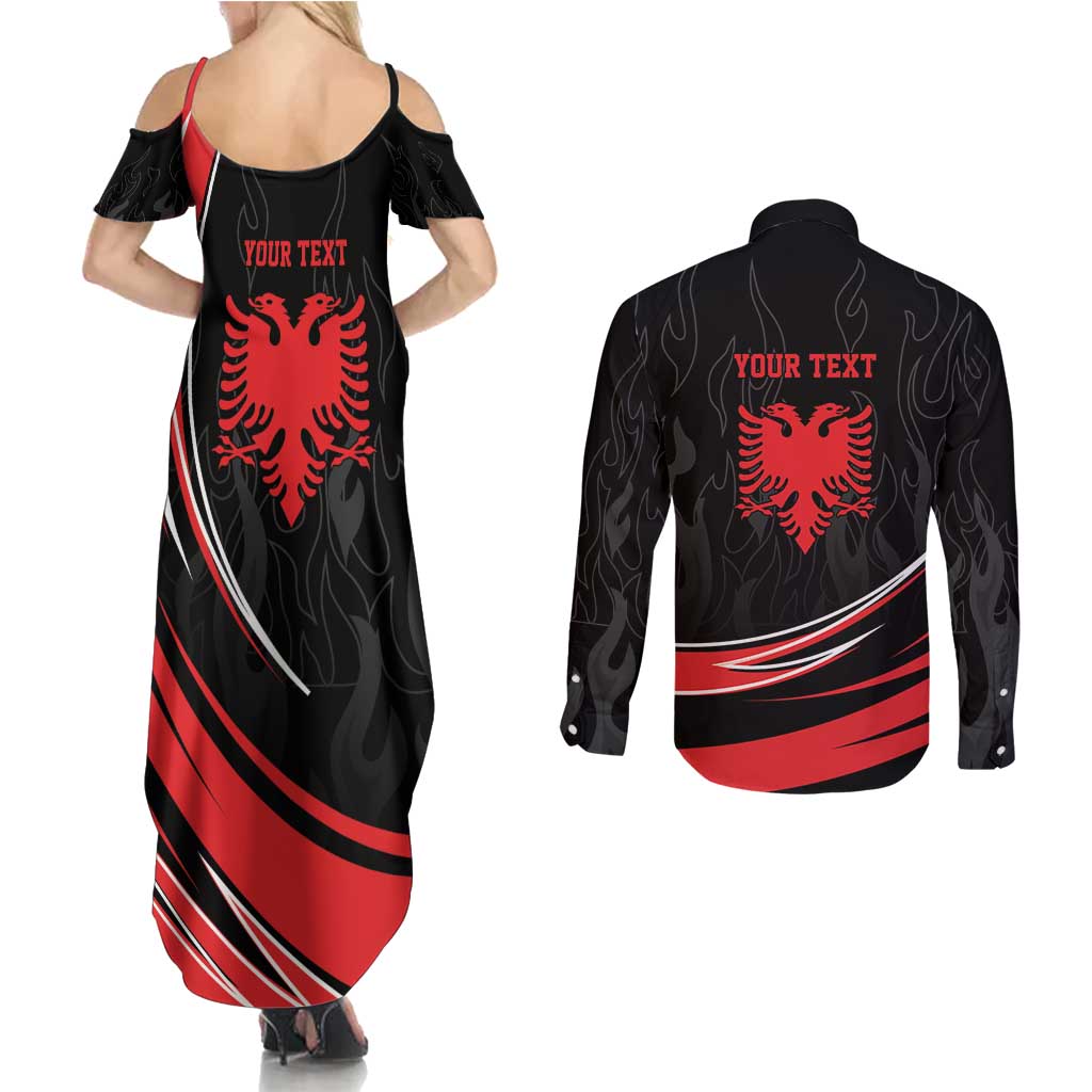 Personalized Shqipe Albania Nation Flag Couples Matching Summer Maxi Dress and Long Sleeve Button Shirt Kuq E Zi Tiranaproud Albanian - Wonder Print Shop