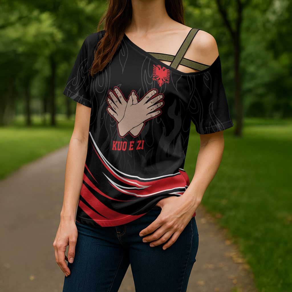 Personalized Shqipe Albania Nation Flag Cross Shoulder Shirt Kuq E Zi Tiranaproud Albanian - Wonder Print Shop