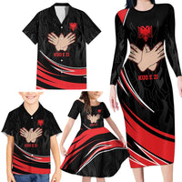 Personalized Shqipe Albania Nation Flag Family Matching Long Sleeve Bodycon Dress and Hawaiian Shirt Kuq E Zi Tiranaproud Albanian - Wonder Print Shop