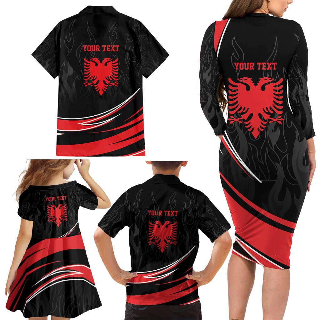 Personalized Shqipe Albania Nation Flag Family Matching Long Sleeve Bodycon Dress and Hawaiian Shirt Kuq E Zi Tiranaproud Albanian - Wonder Print Shop