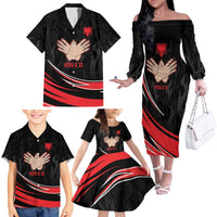 Personalized Shqipe Albania Nation Flag Family Matching Off The Shoulder Long Sleeve Dress and Hawaiian Shirt Kuq E Zi Tiranaproud Albanian - Wonder Print Shop