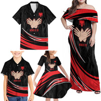 Personalized Shqipe Albania Nation Flag Family Matching Off Shoulder Maxi Dress and Hawaiian Shirt Kuq E Zi Tiranaproud Albanian - Wonder Print Shop