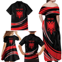 Personalized Shqipe Albania Nation Flag Family Matching Off Shoulder Maxi Dress and Hawaiian Shirt Kuq E Zi Tiranaproud Albanian - Wonder Print Shop
