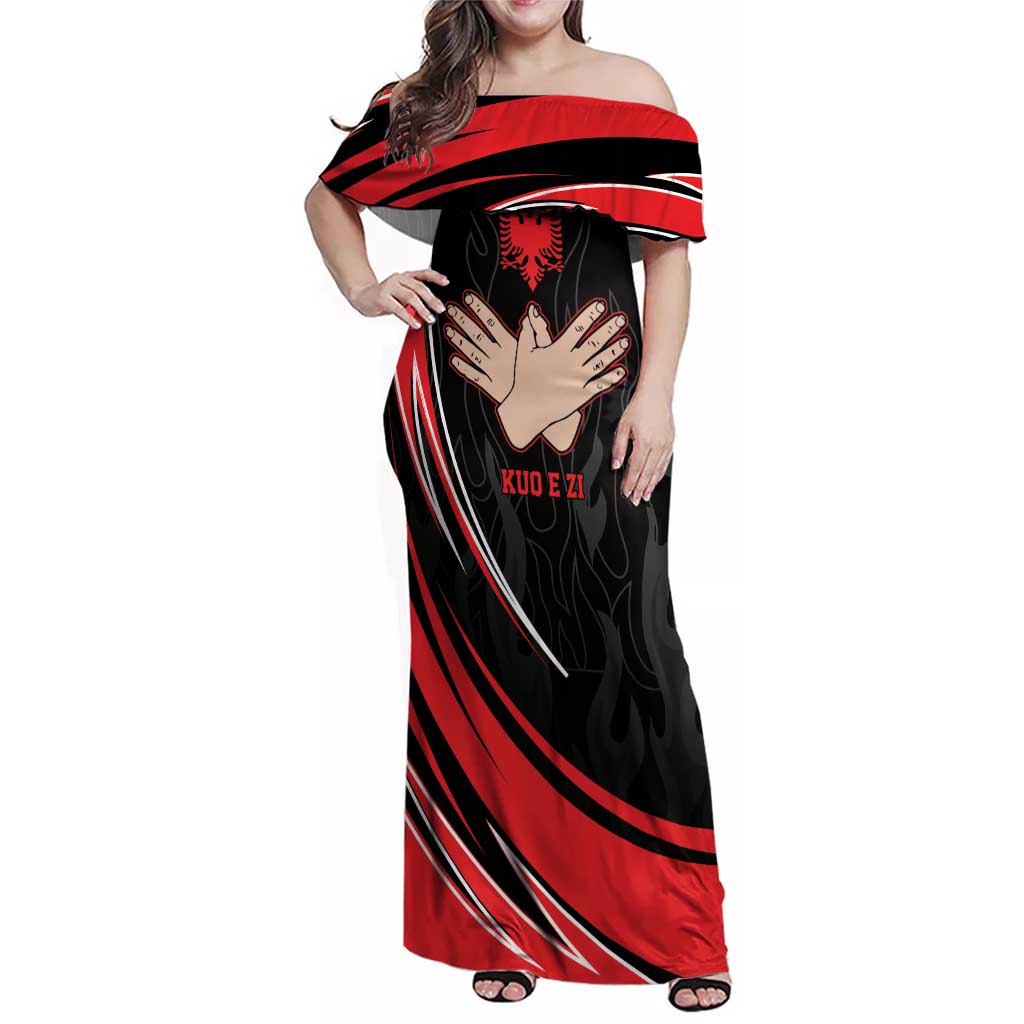 Personalized Shqipe Albania Nation Flag Family Matching Off Shoulder Maxi Dress and Hawaiian Shirt Kuq E Zi Tiranaproud Albanian - Wonder Print Shop