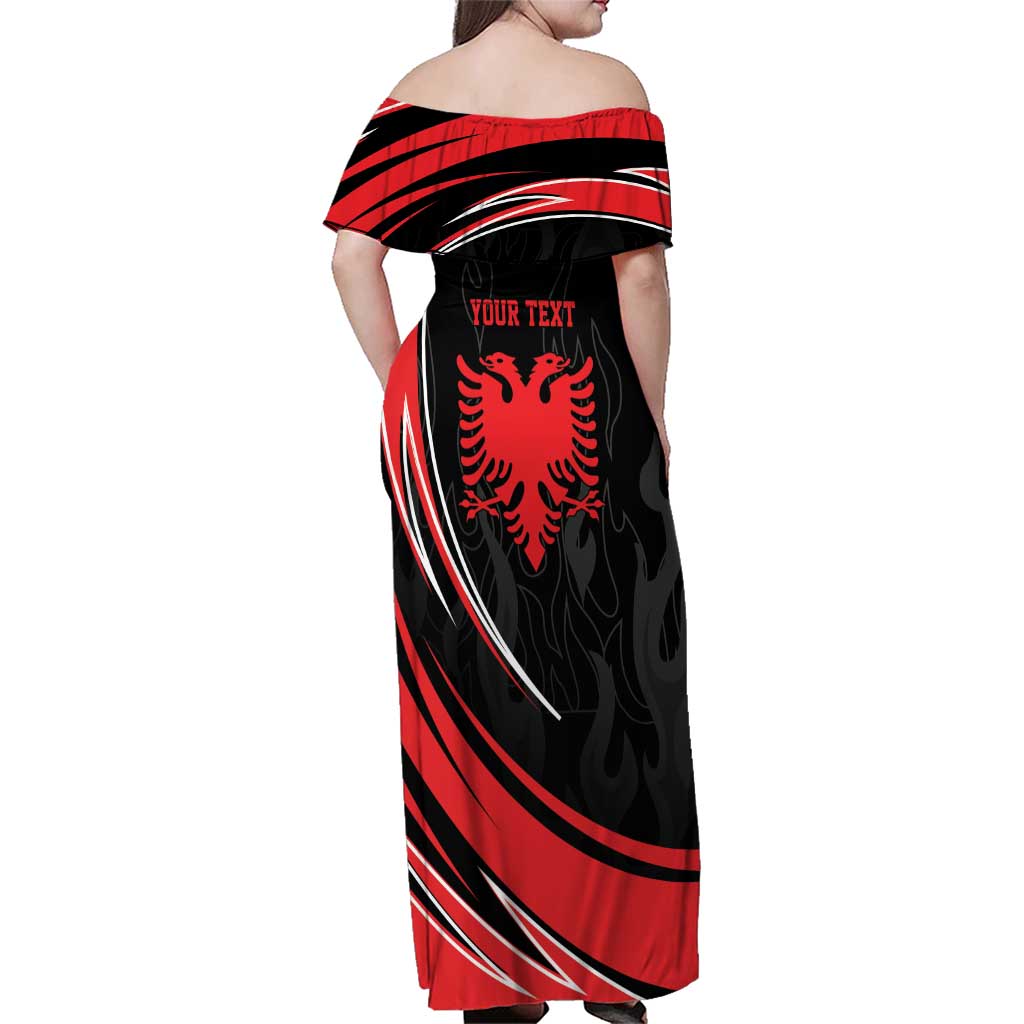 Personalized Shqipe Albania Nation Flag Family Matching Off Shoulder Maxi Dress and Hawaiian Shirt Kuq E Zi Tiranaproud Albanian - Wonder Print Shop