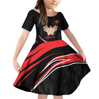 Personalized Shqipe Albania Nation Flag Family Matching Off Shoulder Short Dress and Hawaiian Shirt Kuq E Zi Tiranaproud Albanian - Wonder Print Shop