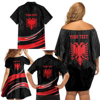 Personalized Shqipe Albania Nation Flag Family Matching Off Shoulder Short Dress and Hawaiian Shirt Kuq E Zi Tiranaproud Albanian - Wonder Print Shop