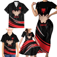 Personalized Shqipe Albania Nation Flag Family Matching Short Sleeve Bodycon Dress and Hawaiian Shirt Kuq E Zi Tiranaproud Albanian - Wonder Print Shop