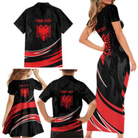 Personalized Shqipe Albania Nation Flag Family Matching Short Sleeve Bodycon Dress and Hawaiian Shirt Kuq E Zi Tiranaproud Albanian - Wonder Print Shop