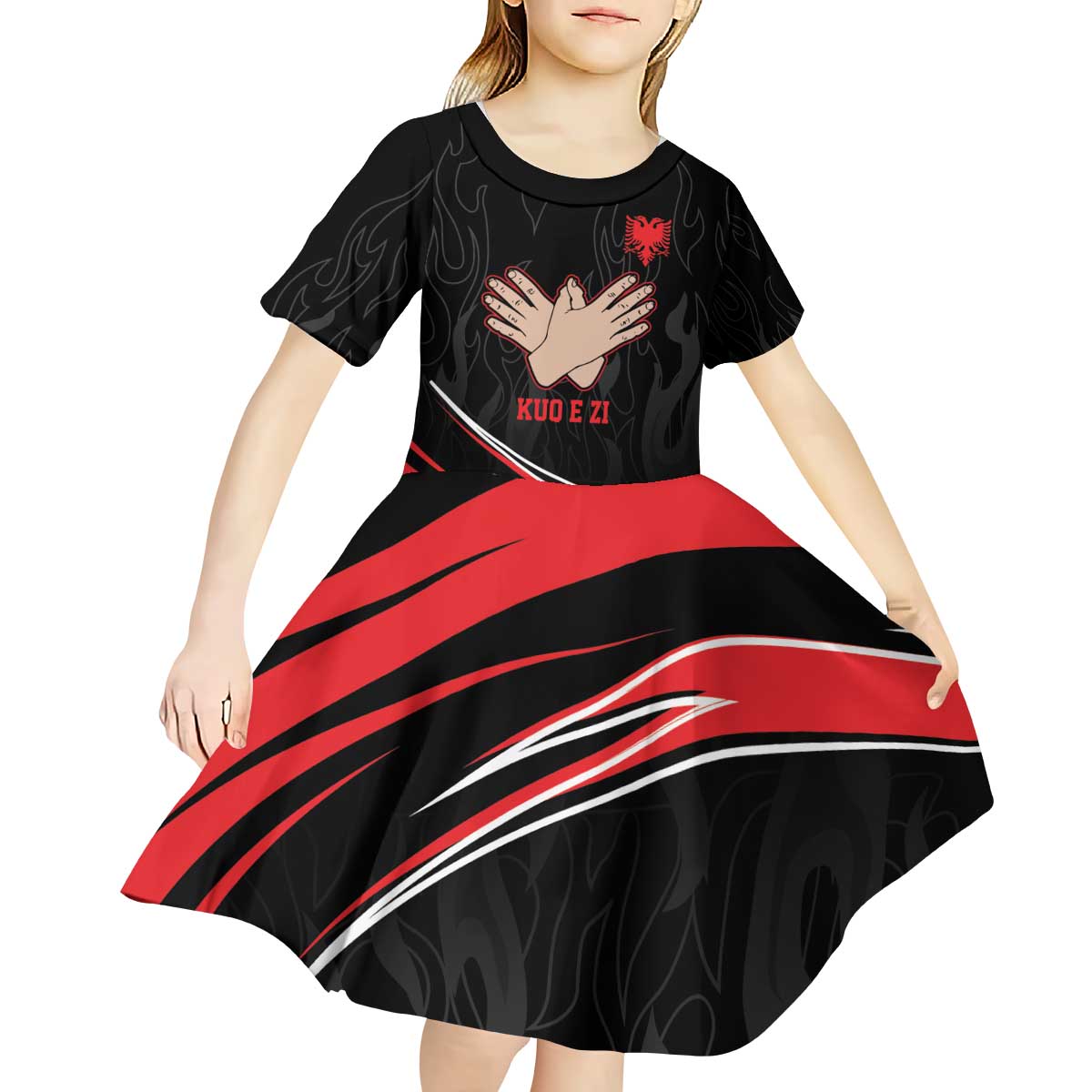 Personalized Shqipe Albania Nation Flag Kid Short Sleeve Dress Kuq E Zi Tiranaproud Albanian - Wonder Print Shop