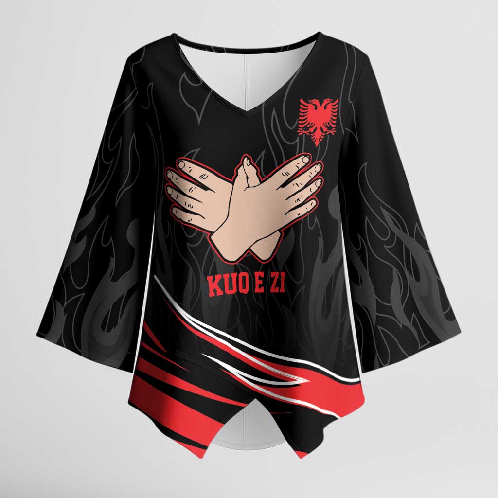 Personalized Shqipe Albania Nation Flag Kimono Sleeve Blouse Kuq E Zi Tiranaproud Albanian - Wonder Print Shop