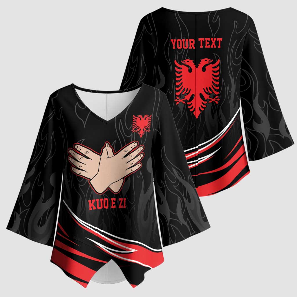 Personalized Shqipe Albania Nation Flag Kimono Sleeve Blouse Kuq E Zi Tiranaproud Albanian - Wonder Print Shop