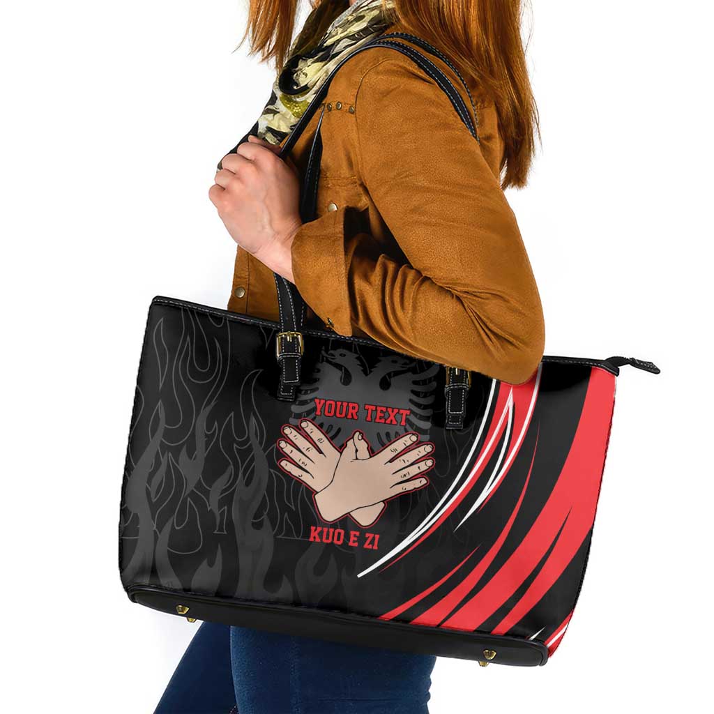 Personalized Shqipe Albania Nation Flag Leather Tote Bag Kuq E Zi Tiranaproud Albanian - Wonder Print Shop