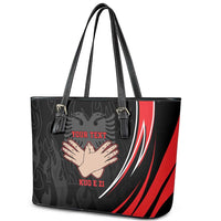 Personalized Shqipe Albania Nation Flag Leather Tote Bag Kuq E Zi Tiranaproud Albanian - Wonder Print Shop