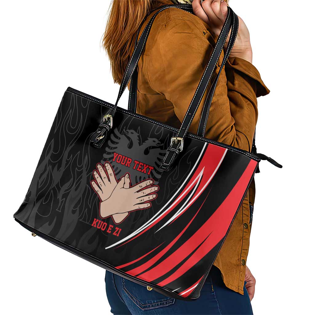Personalized Shqipe Albania Nation Flag Leather Tote Bag Kuq E Zi Tiranaproud Albanian - Wonder Print Shop