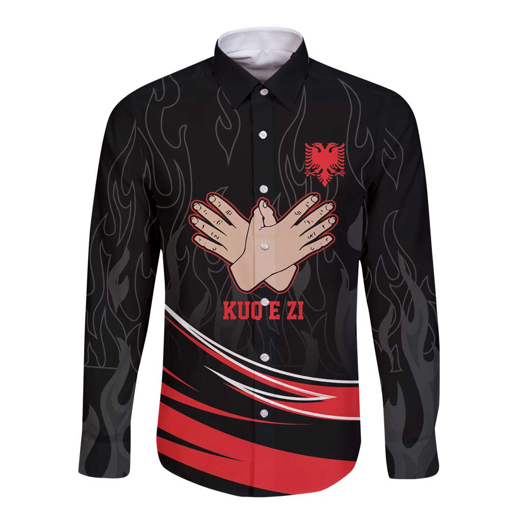Personalized Shqipe Albania Nation Flag Long Sleeve Button Shirt Kuq E Zi Tiranaproud Albanian - Wonder Print Shop