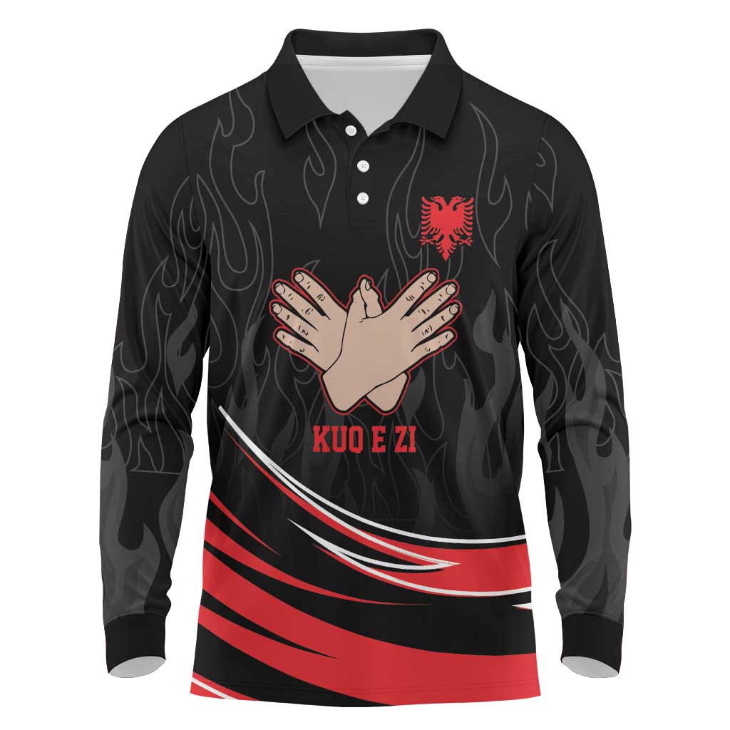 Personalized Shqipe Albania Nation Flag Long Sleeve Polo Shirt Kuq E Zi Tiranaproud Albanian - Wonder Print Shop